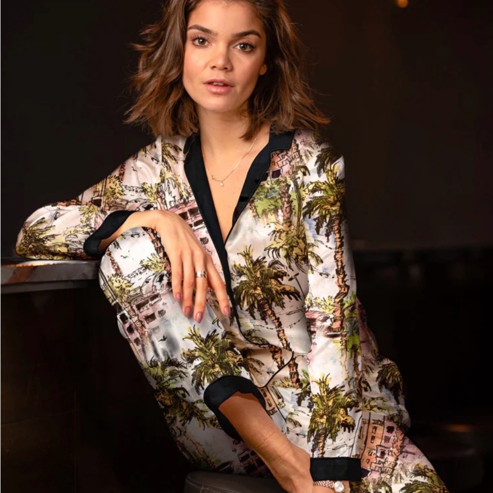 Averie Valencia Palm Print Pajama Set Saks XXL Satin